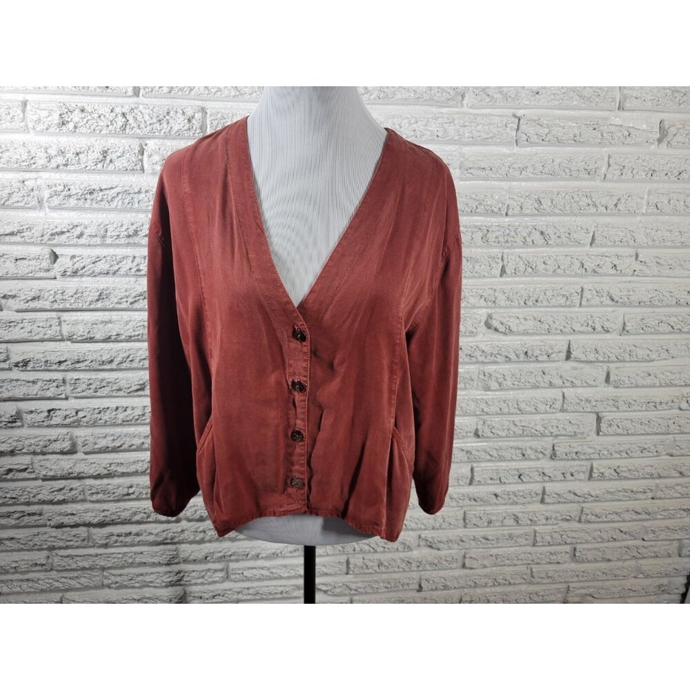 Click Color Me Cotton Womens Top XXL Plus High Low Brown Button BRO23E